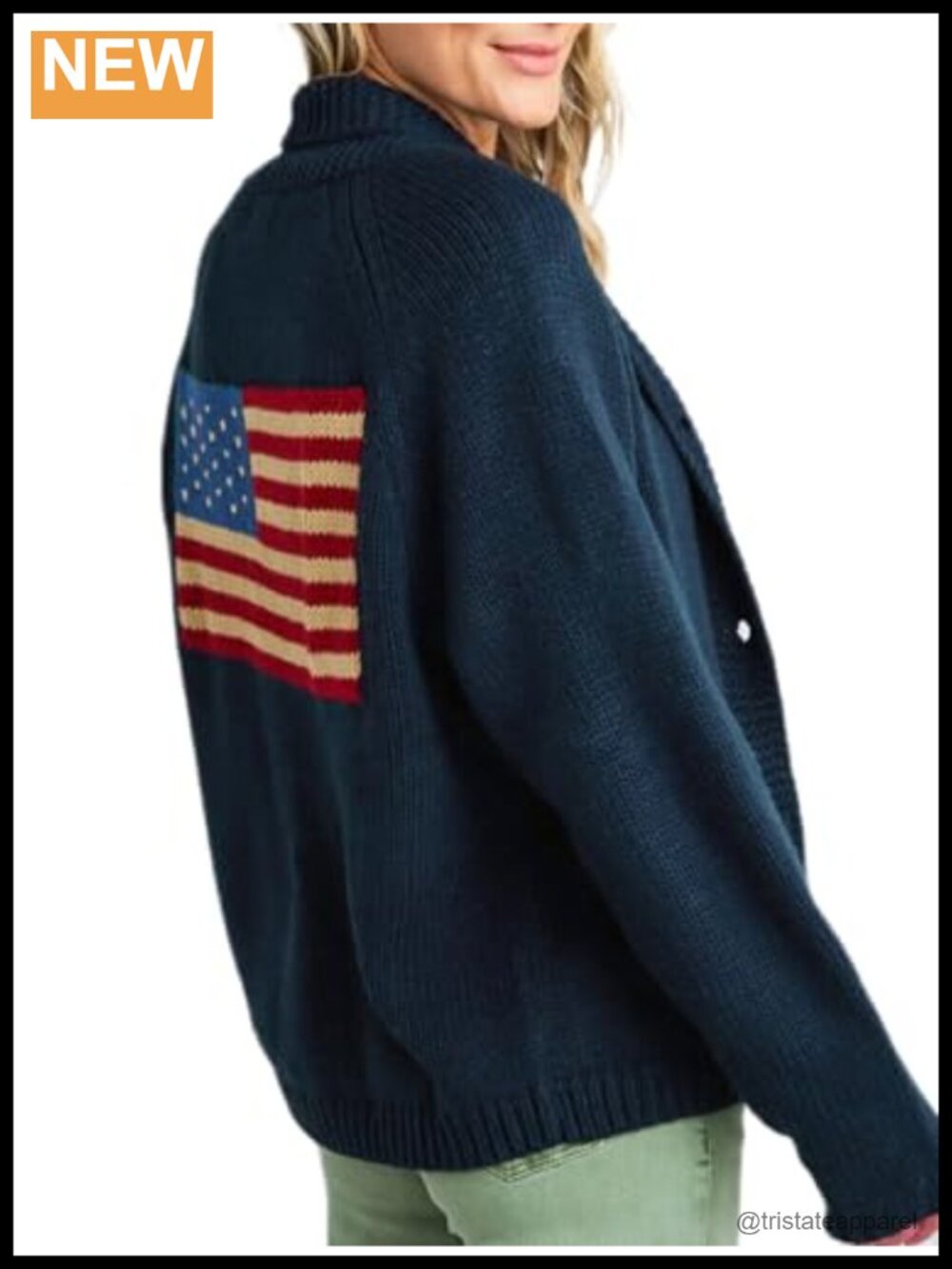 Women American Flag Cardigan Open Front Chunky Long Sleeve Patriotic Knitwear